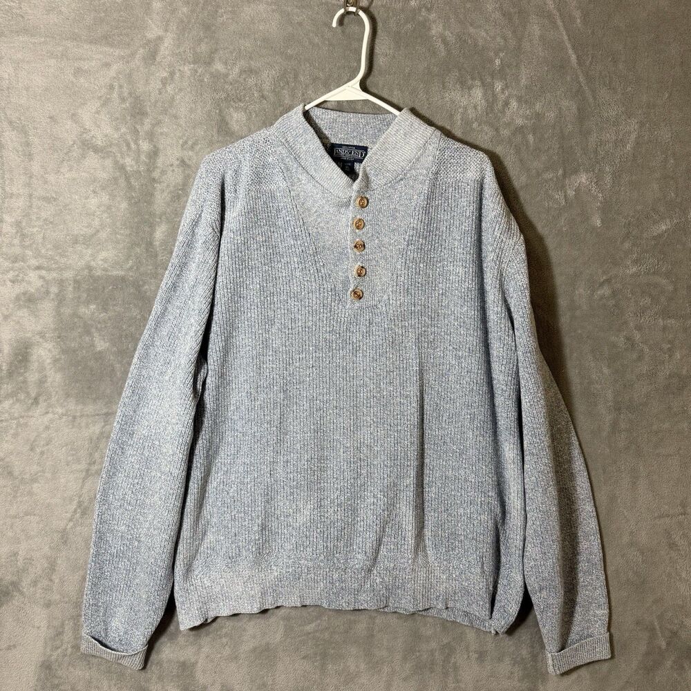 Lands End Sweater Men XL Long Baby Blue Henley Pullover VTG Made in USA Cotton